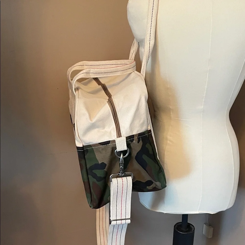 L L Bean weekender Canvas and Camouflage Travel Duffle Bag - Cream & camouflage